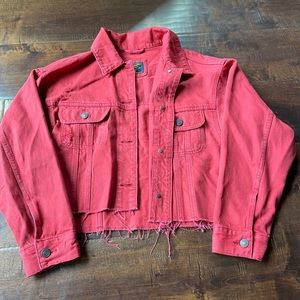 Super Cute Red Cropped Jean Jacket